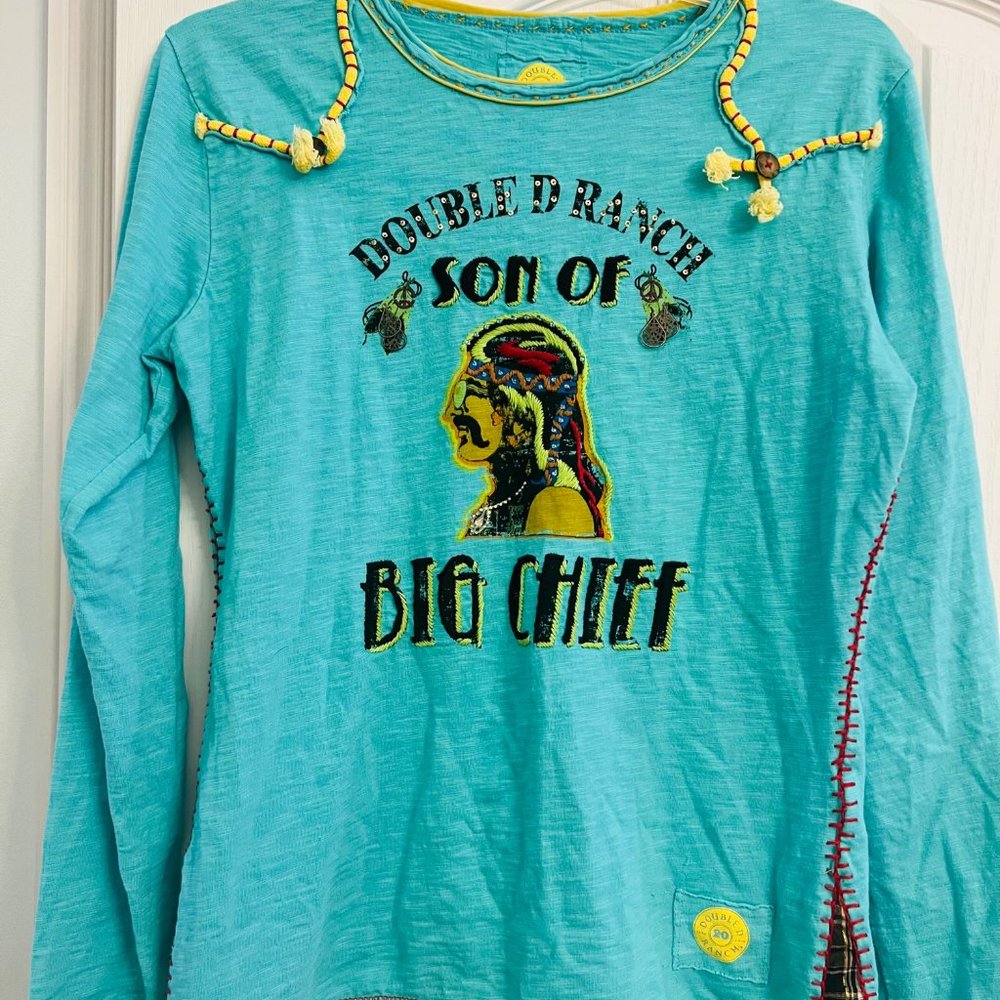 Double D Ranch "Son of Big Chief" long sleeve tee in Turquoise